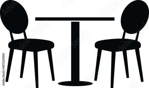 Black silhouette of a table and two chairs furniture
