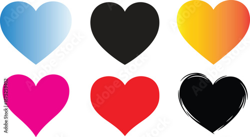Heart shape icon set in colorful gradient and black styles isolated on white background love valentine romance symbol illustration collection