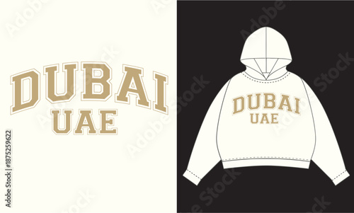 Dubai UAE varsity style text hoodie print vector