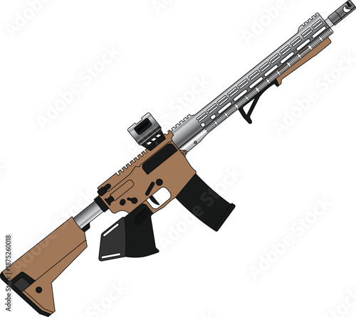 AR-15 semi-automatic rifle side view vector illustration. 