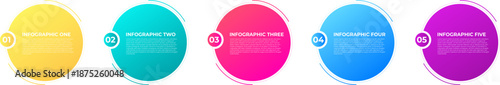 Infographic Presentation Layout Design Template With Circle Shape Line Process. Business Concept With 5 Options Steps