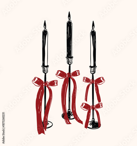 Candles with Bows Valentine Decorative Icon Set