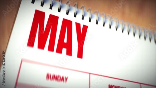 Close Up VDO of August Calendar Page in Bold Red Letters Time, Date, and Organization Planning Focus