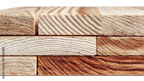 Close up view of stacked wooden planks showcasing natural grain and textures