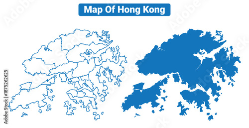 Map of Hong Kong Vector Illustration Set, Outline and Solid Style