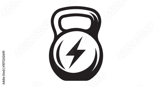 vector illustration of Dynamic fitness kettlebell icon with a lightning bolt symbol representing strength, energy, and power workouts