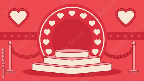 Valentine's Day Red Carpet Stage with Heart Arch and Barriers