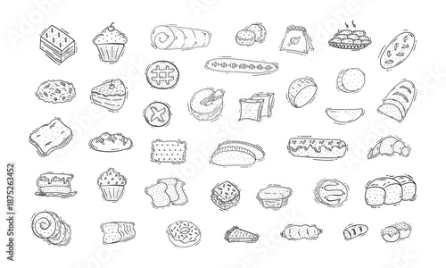 set of bread icon in doodle style