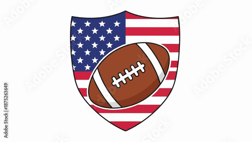 A shield adorned with the American flag, featuring a football
