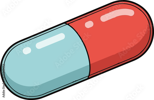 A simplified illustration of a capsule medicine, half blue, half red