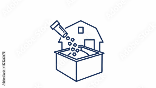 A simplified illustration shows a barn with a trough receiving a pour of small, square pellets