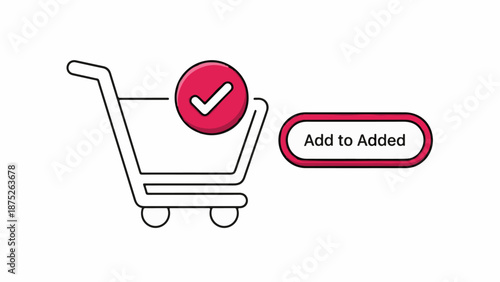 A shopping cart icon with a checkmark and an "Add to Added" button on a white background