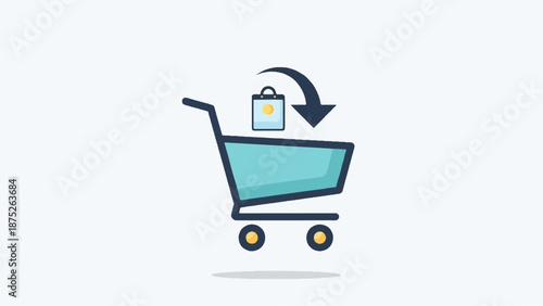 A shopping cart with a bag and arrow