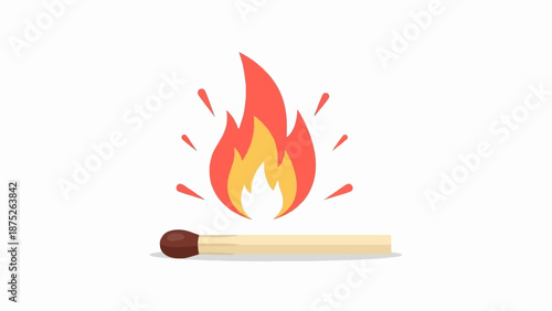 A single lit matchstick with animated flames