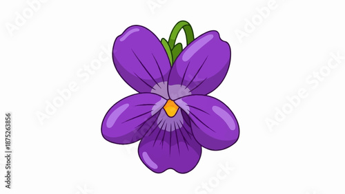 A single purple pansy flower with a yellow center and green stem