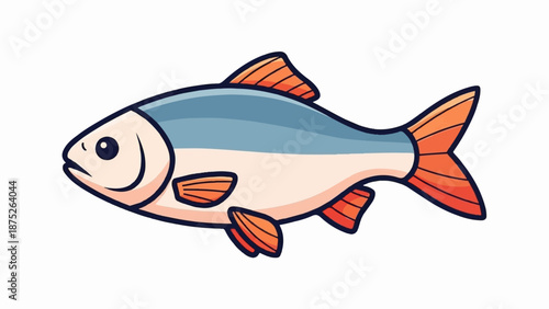 A simple cartoon illustration of a fish with a light body, blue back, and orange fins