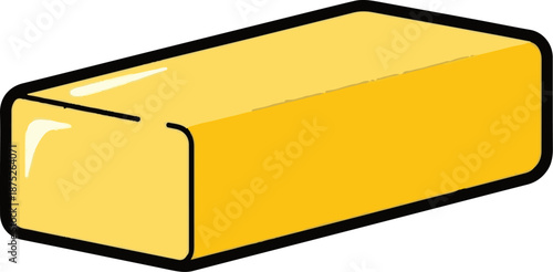 A simple cartoon illustration of a golden butter stick with a dark outline