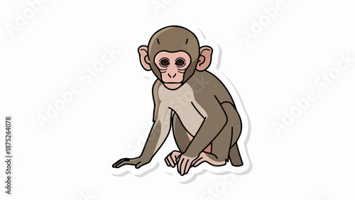 A simple cartoon illustration of a young monkey sitting on a white background