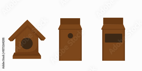 Set of bird house, nesting box, starling box isolated, flat vector element