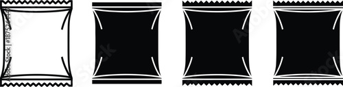 Snack bags or sachets. Chip bag snack wrapper vector icon silhouette. 