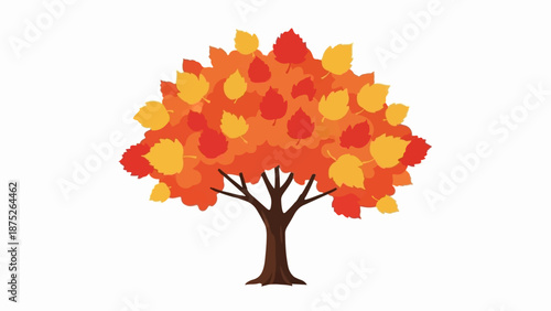 A stylized autumn tree with vibrant orange, red, and yellow leaves