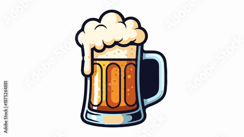 A stylized cartoon mug overflowing with frothy, golden beer