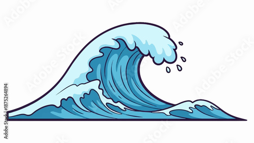 A stylized cartoon wave crests and crashes, with a dark outline