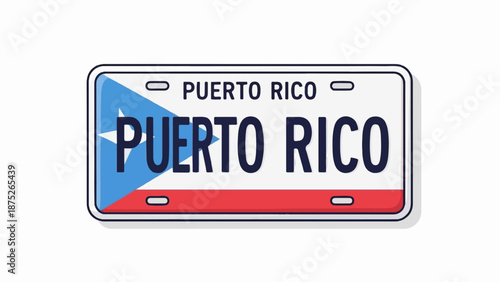 A stylized license plate featuring the Puerto Rican flag with bold lettering