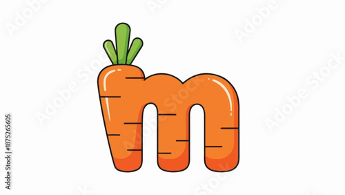 A stylized orange lowercase letter 'm' made to look like a carrot with green sprouts
