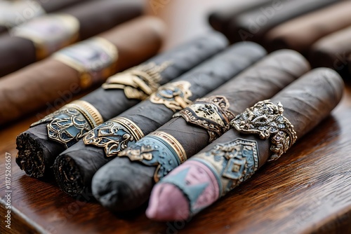 Wallpaper Mural An assortment of meticulously hand-rolled cigars artfully arranged on a polished wooden table Torontodigital.ca