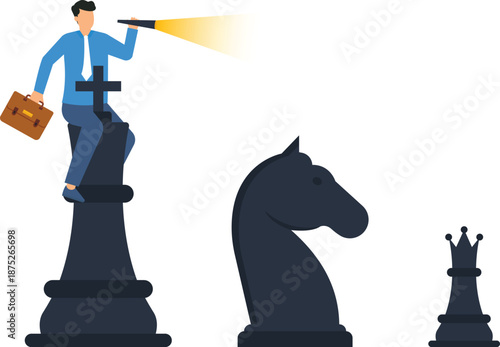 Businessman strategy future vision market foresight strategic planning corporate leadership competitive advantage chess game success concept looking forward tactical move executive decision
