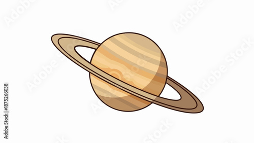 A stylized representation of a ringed planet, with striped bands of color