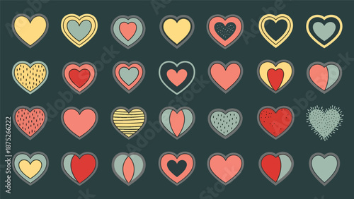 Pattern Of Diverse Heart Shapes With Various Textures And Colors