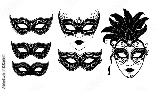Ornamental masquerade comedy and tragedy mask silhouette vector illustration