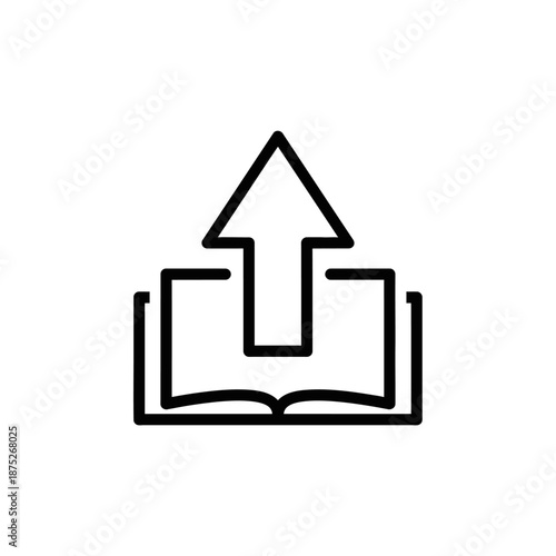 Open book with upward arrow icon representing knowledge sharing and learning concepts