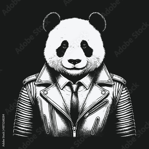 Panda in a Leather Jacket: A Fusion of Wildlife and Style.