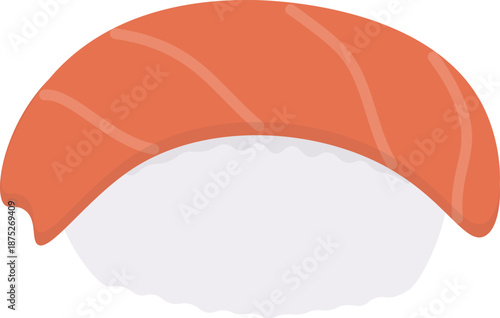 Minimalist flat vector illustration of salmon nigiri sushi, ideal for Japanese restaurant menus, culinary icons, and food-themed digital stickers.