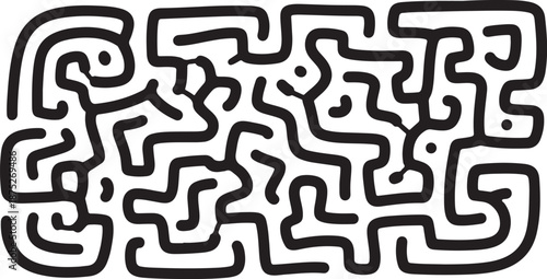 Complex black maze on white background illustration design