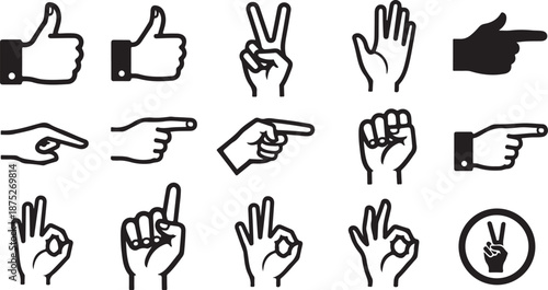 Hand gestures icons set for communication and expression purposes