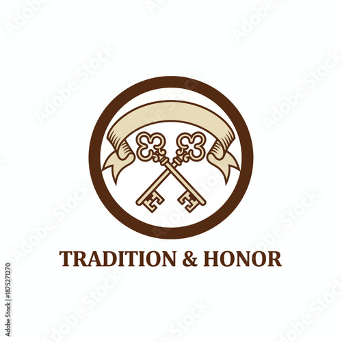 Vintage Heraldic Crossed Keys with Ribbon Emblem