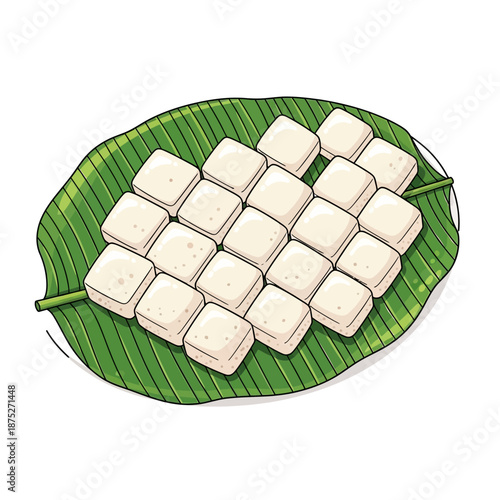 Sinhala traditional awurudu sri lanka - delicious sweet dessert squares on banana leaf