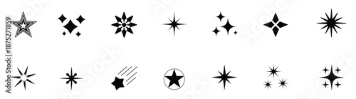collection of star icons in vector, shining icons, sparkling. Twinkle star light icon set. Star twinkle glitter spark outline shine icon set.
