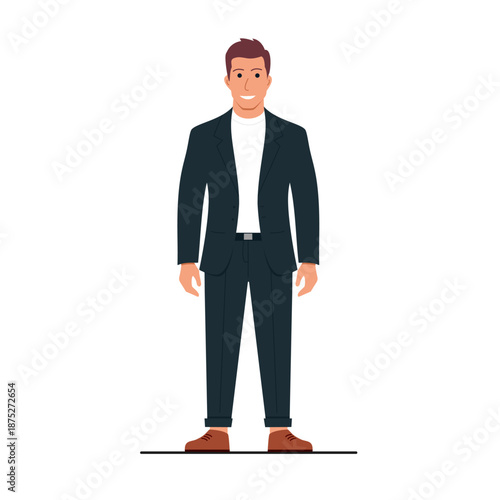 Successful young businessman with high self esteem and confidence dressed in a blue business suit with thumbs up. Isolated on the background.