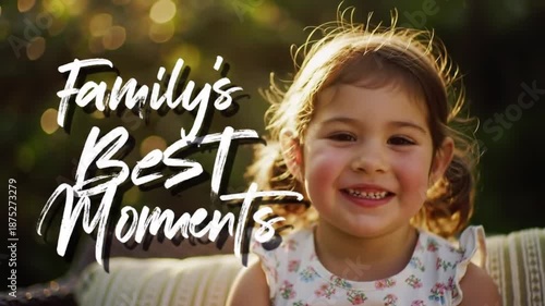 Happy Little Girl Smiling with Family Best Moments Text Animation