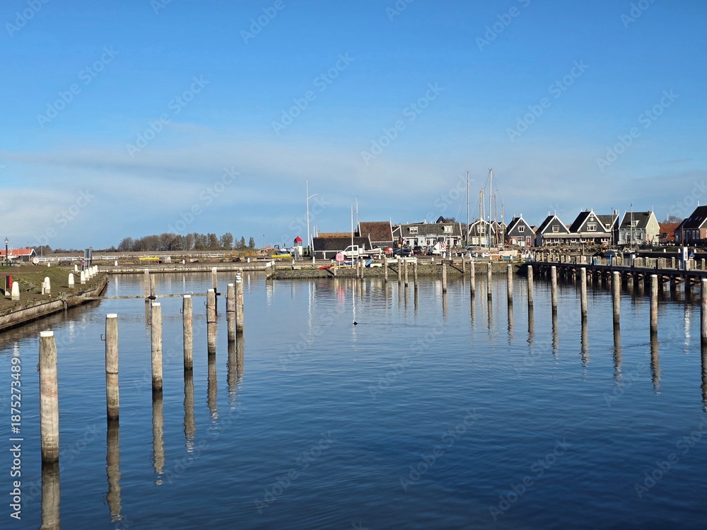 Fototapeta premium Boats in the harbor. Volendam fishing village of the Netherlands.