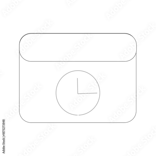 Calendar date icon with clock, schedule, appointment, time management, reminder, minimal black and white outline vector, UI app symbol
