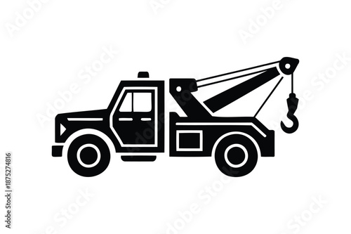 Black Silhouette Icon Of A Tow Truck With Crane vehicle