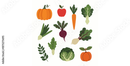 Playful abstract doodle fruit and vegetable icon set vector