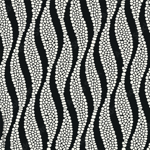 Vector seamless pattern. Modern spotted texture. Repeating abstract dotted background. Graphic wavy stripes. Can be used as a swatch in Illustrator.