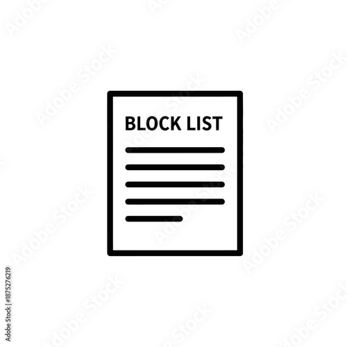 Simple Black and White Block List Document Icon for Digital Communication